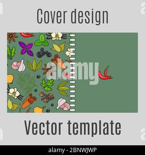 Cover design for print with spices pattern. Vector illustration Stock Vector