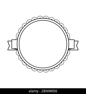 Black circle label with lacy border. Vector illustration Stock Vector