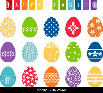 Easter eggs with flowers and decorative patterns vector set isolated on white background Stock Vector