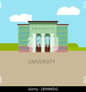Colored univercity building with sky and clouds, vector illustration Stock Vector