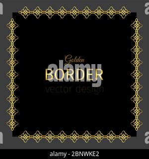 Golden vector border in square shape. Card design on black background Stock Vector