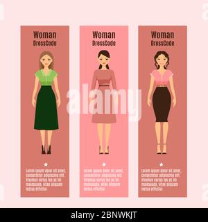 Woman DressCode vertical flyers set with text. Vector illustration Stock Vector