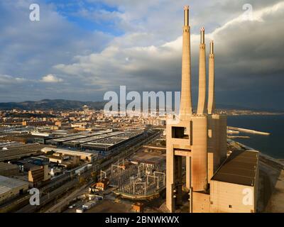 Badalona and Sant Adria de Besos power plant in Barcelona, Spain Stock Photo