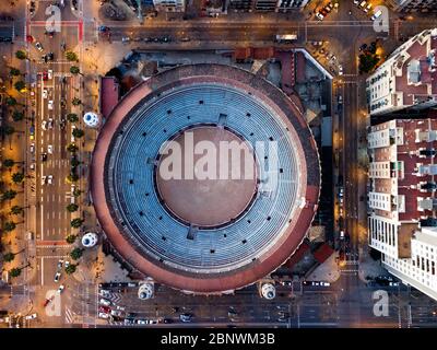 The Plaza Monumental or La Monumental Bullring and Bullfighting aerial view Barcelona Catalonia Spain Stock Photo