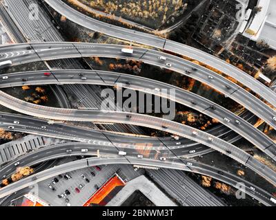 Nus de la Trinitat Road knot in Trinitat vella Ronda de dalt arial view Barcelona Catalonia Spain Stock Photo