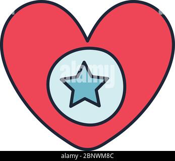 heart with star independence day line and fill style Stock Vector