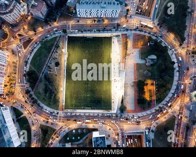 Camp de l'Àliga football field in Alfonso Comin square in Vallcarca neighborhood aerial view Barcelona Catalonia Spain Stock Photo