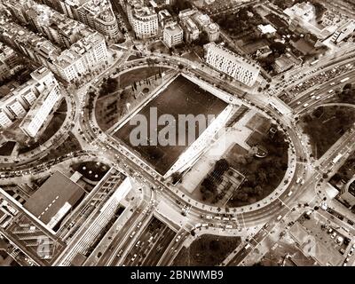 Camp de l'Àliga football field in Alfonso Comin square in Vallcarca neighborhood aerial view Barcelona Catalonia Spain Stock Photo