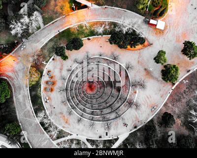 Ping Pong area in Parc de la Estacio del Nord or Parque de la Estacion del Norte or north station park aerial view Barcelona Catalonia Spain Stock Photo