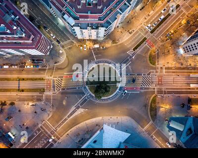 Archivo de la corona de Aragon and Roundabout in marina Meridiana avenue Marina street and Almogavares street aerial view Barcelona Catalonia Spain. Stock Photo