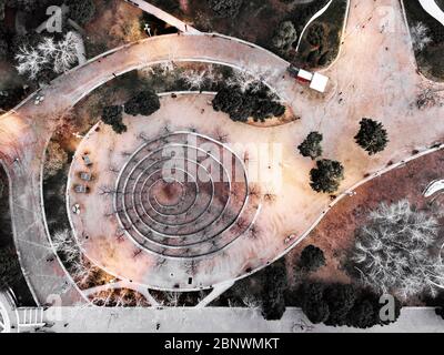 Ping Pong area in Parc de la Estacio del Nord or Parque de la Estacion del Norte or north station park aerial view Barcelona Catalonia Spain Stock Photo