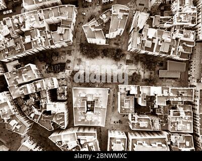 Football field in Jardins forat de la vergonya raval neighborhood aerial view Barcelona Catalonia Spain  The garden of the hole began in 2000 from an Stock Photo