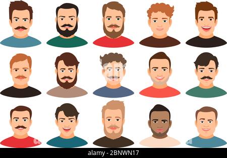 Cartoon handsome young guy portraits with beard or without vector ...