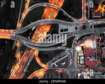 Knot Road aerial view in Sant Adria de Besos and Besos river mouth  Barcelona, Spain Stock Photo