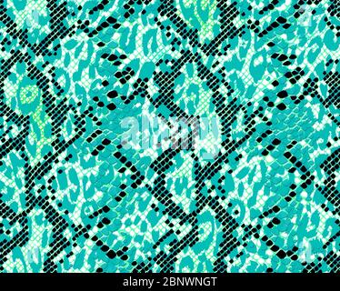 Snake skin pattern texture with mint and blackcolors. Seamless Texture snake. Fashionable print. Ready for textile prints. Stock Photo