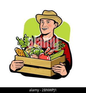 Farmer with vegetables. Agriculture, farm vector illustration Stock Vector