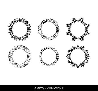 Black ethnic ornamental cirular frames set. Vector illustration Stock Vector