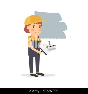 Woman make repairs in the apartment. Vector illustration Stock Vector