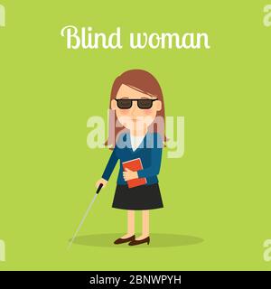 Blind man with white stick and dark glasses at home Stock Photo - Alamy