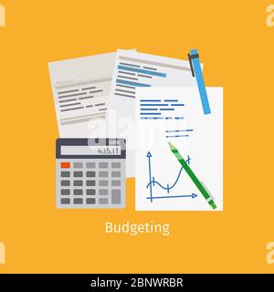Budgeting flat vector icon. Cartoon style illustration Stock Vector