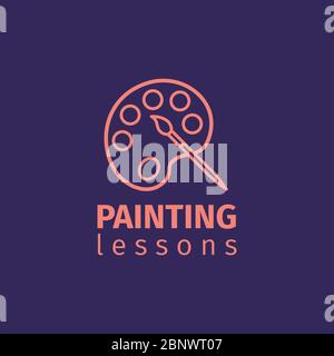 Painting lessons thin line icon on blue background. Vector illustration Stock Vector