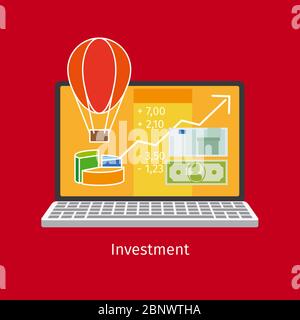 Investment cartoon style vector illustration on red background Stock Vector