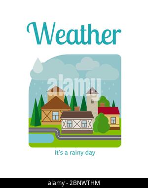 Different weather in the town illustration. Its a rainy day vector illustration Stock Vector