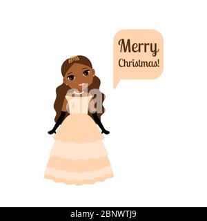 Cute cartoon princess with speech bubble Merry Christmas. Vector illustration Stock Vector