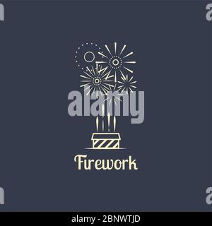 Firework company logo design on the dark background. Vector illustration Stock Vector