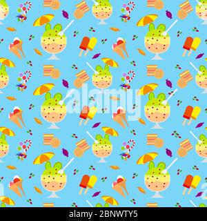 Ice cream and candies seamless pattern on blue background vector illustration Stock Vector