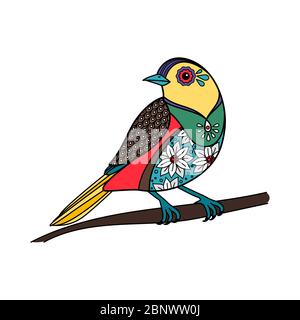 Colored bird with floral pattern. Vector illustration Stock Vector