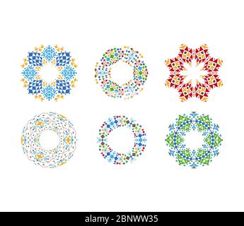 Colorful ethnic ornamental cirular frames set. Vector illustration Stock Vector