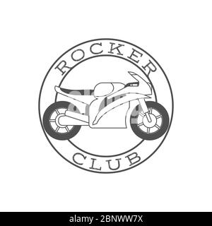 Rocker club retro label in circle shape. Vector illustration Stock Vector