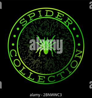Spider collection green label design on the black background, vector symbol Stock Vector