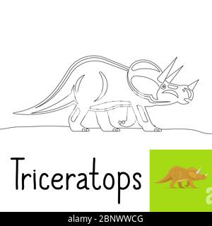Coloring page for kids with Triceratops dinosaur and colored preview. Vector illustration Stock Vector