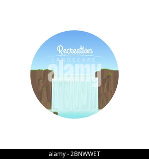 Recreation landscape circle waterfall icon on white background. Vector illustration Stock Vector