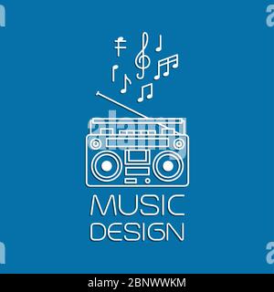 Music design with magnetic cassette player thin line vector logo Stock Vector
