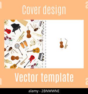 Cover design for print with jazz musical instruments pattern. Vector illustration Stock Vector