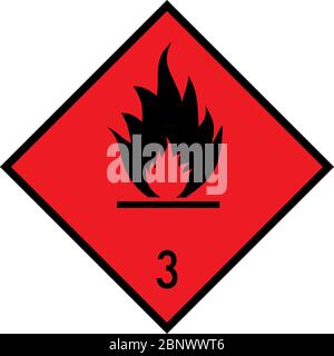 Dangerous goods placards class 3. Flammable liquids sign. Red on black. Stock Vector
