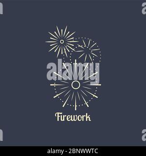 Firework company logo design on the dark background. Vector illustration Stock Vector