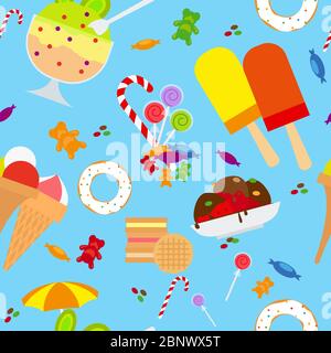 Candies And Ice Cream Seamless Pattern Flat Style, Vector Illustration Stock Vector