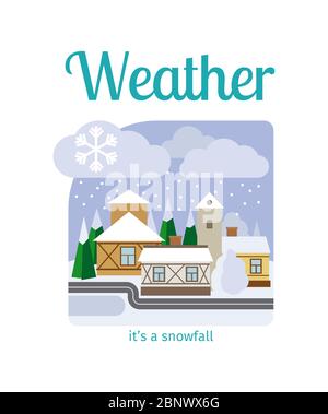 Different weather in the town illustration. Its a snowfall Stock Vector