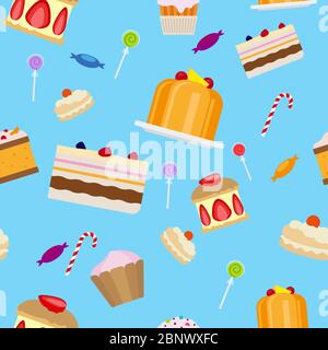 Sweets and candies seamless pattern flat style vector illustration Stock Vector