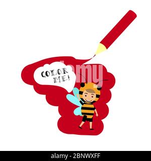 Kid in fancy bee insect dress with speech bubble Color me. Cover design vector illustration Stock Vector