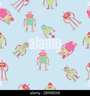 Seamless pattern for kids wallpaper design with robots vector illustration Stock Vector