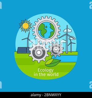 Ecology in the world, vector icon concept on blue Stock Vector