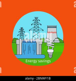 Energy savings concept illustration with energy saving bulb vector illustration Stock Vector