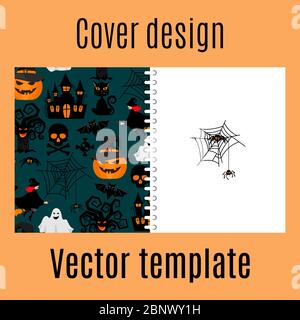 Cover design for print with halloween decorative pattern. Vector illustration Stock Vector