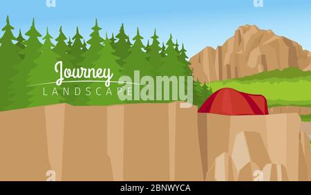 Realistic vector journey landscape horizontal background. Mountain and forest Stock Vector