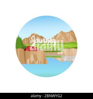 Journey landscape with mountains and lake circle vector icon Stock Vector